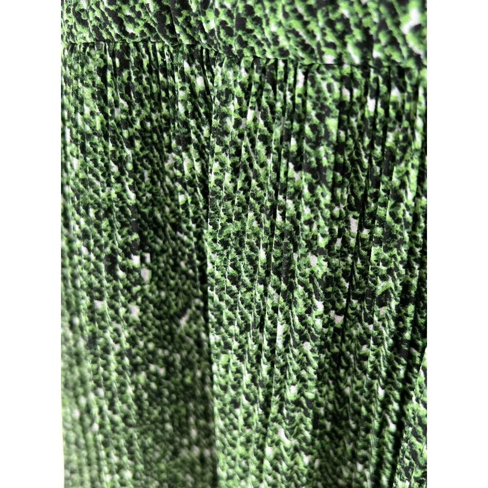 Michael Kors Cold Shoulder Dress Green Snake Print‎ L/S Chiffon Pleated Size L